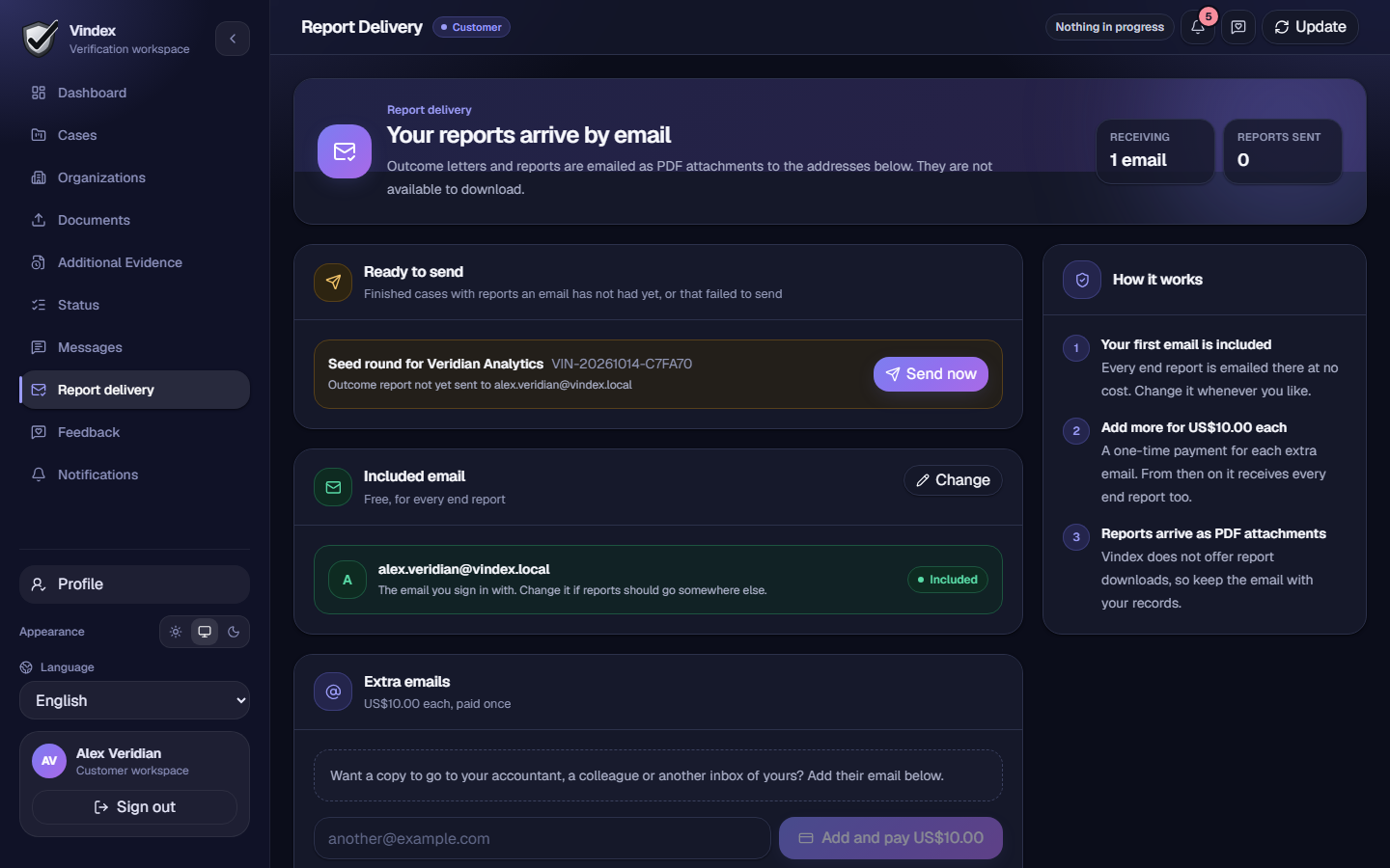 The Report delivery page