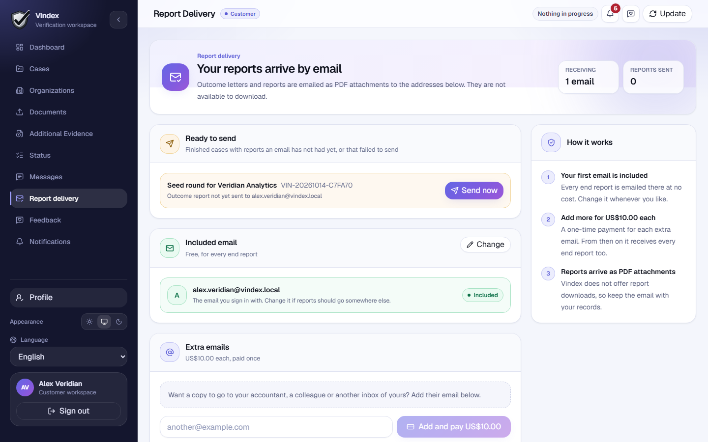 The Report delivery page
