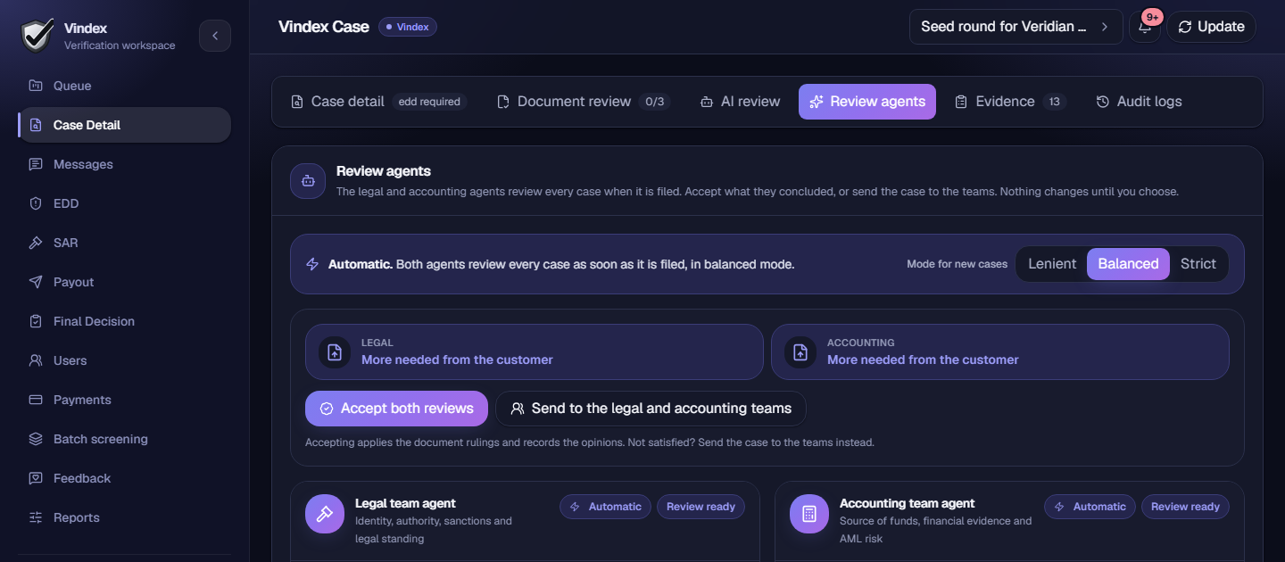 The top of the Review agents tab