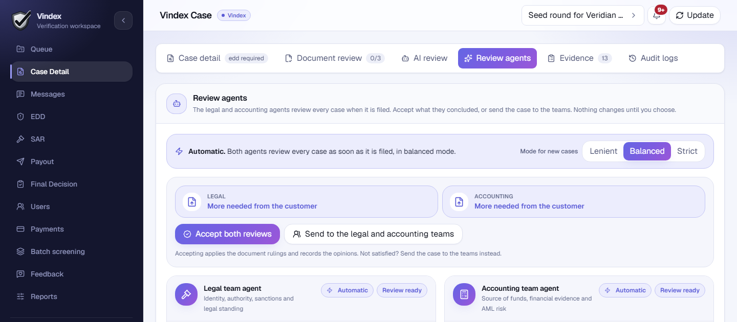The top of the Review agents tab